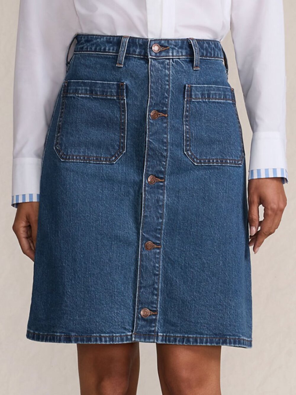 Lands End | Women's Soft Denim Mid Rise Button Through Above the Knee Skirt